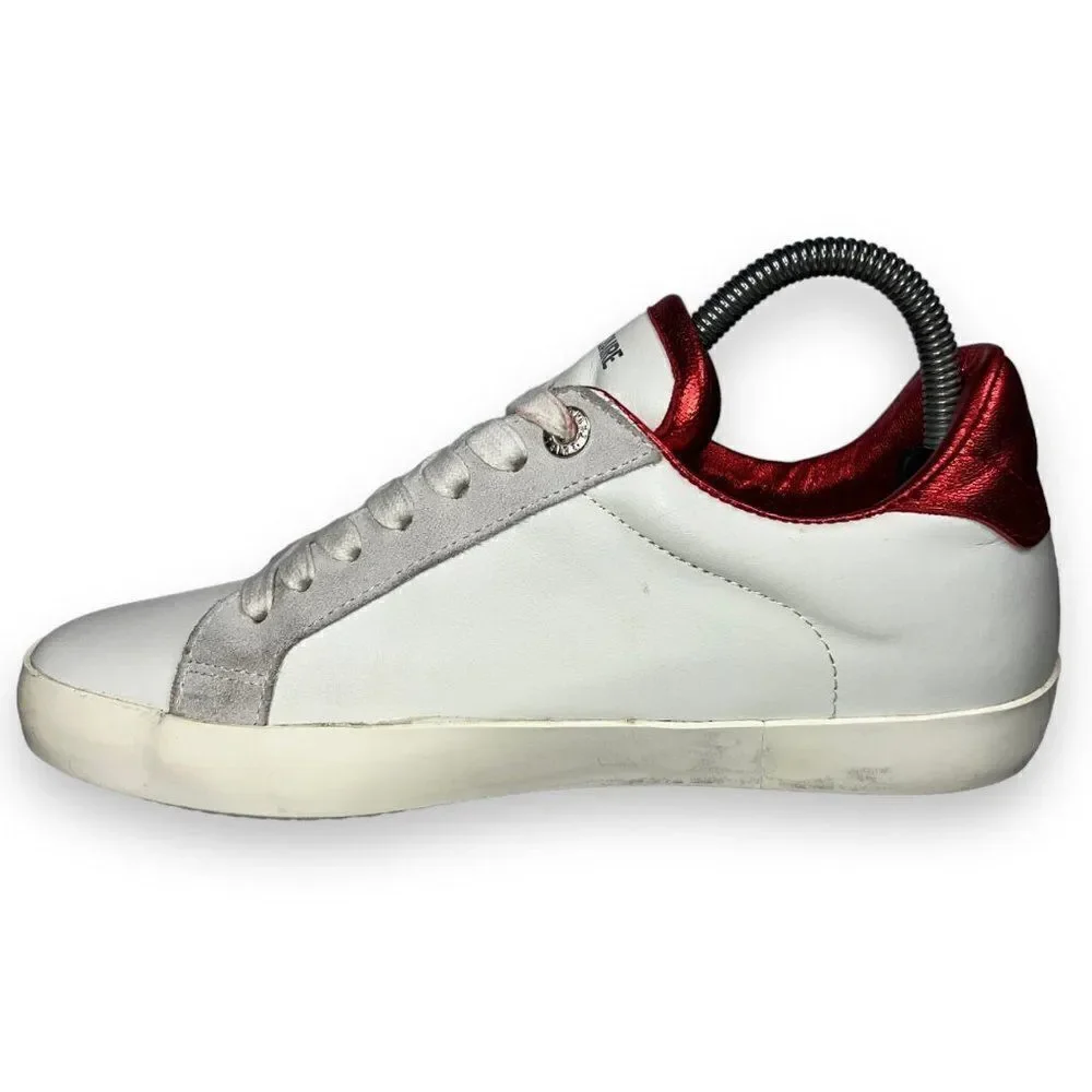 Zadig & Voltaire Stud Casual Leather Sneakers White / Red‎ / Silver Women's 39 - Picture 6 of 11